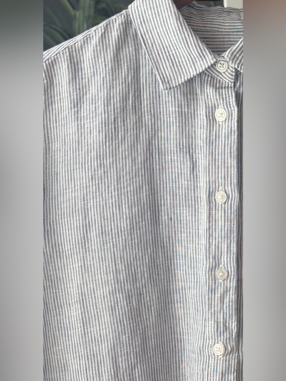 QUINCE 100% European Linen Blue Pinstripe Long Sleeve Button Front Shirt Size XS - Picture 4 of 10